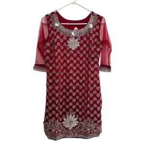 Vintage Anna Corinna tunic sheer sleeves beaded and gemstones small